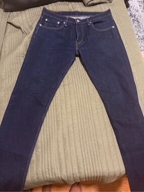 Levi's Slim Jeans in Indigo Blue with Tan Patch